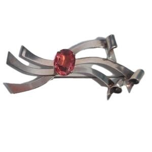 Vintage Sterling By Jordan Rhinestone Bow Pin Brooch